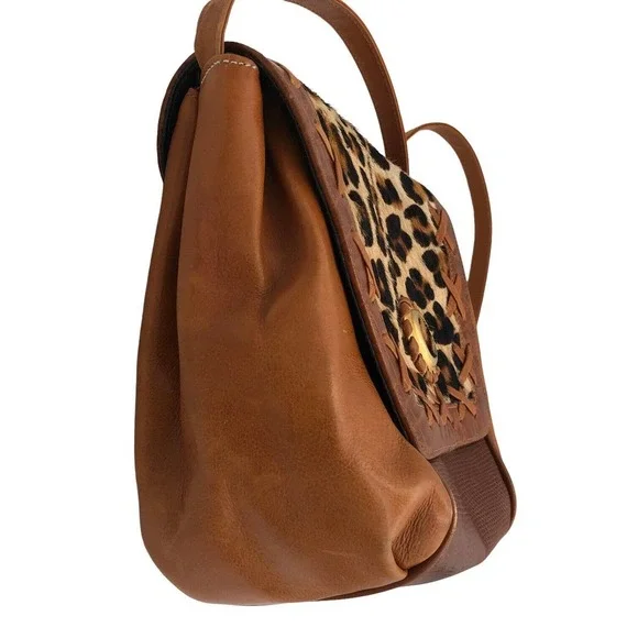 New York & Company Joseph B. Exclusive Leopard Brown Leather Shoulder Bag Purse - Picture 3 of 9